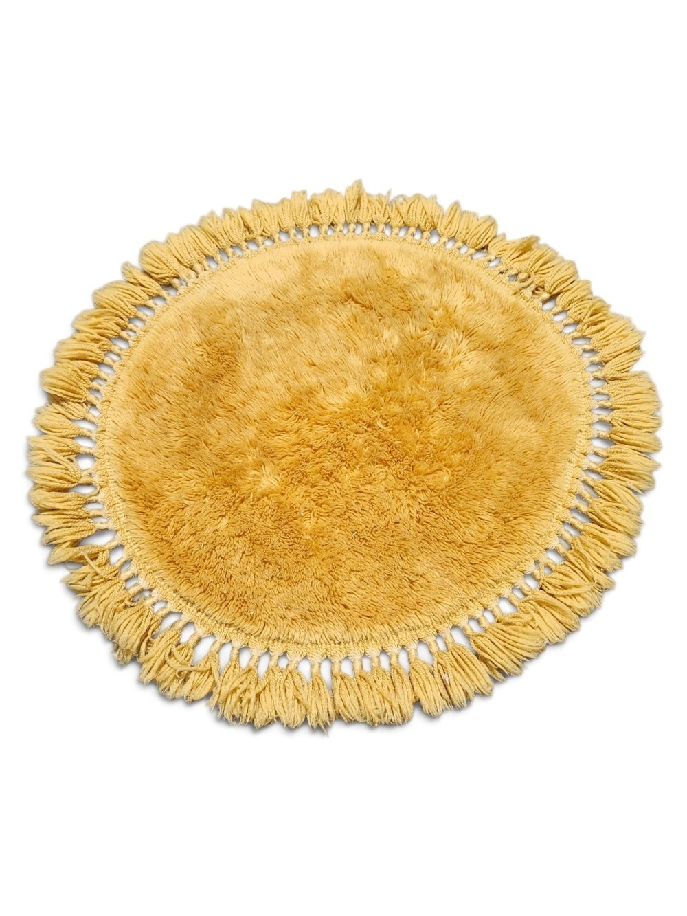 Vintage Bathroom Throw Round Tassel Shag Rug - Mustard Yellow